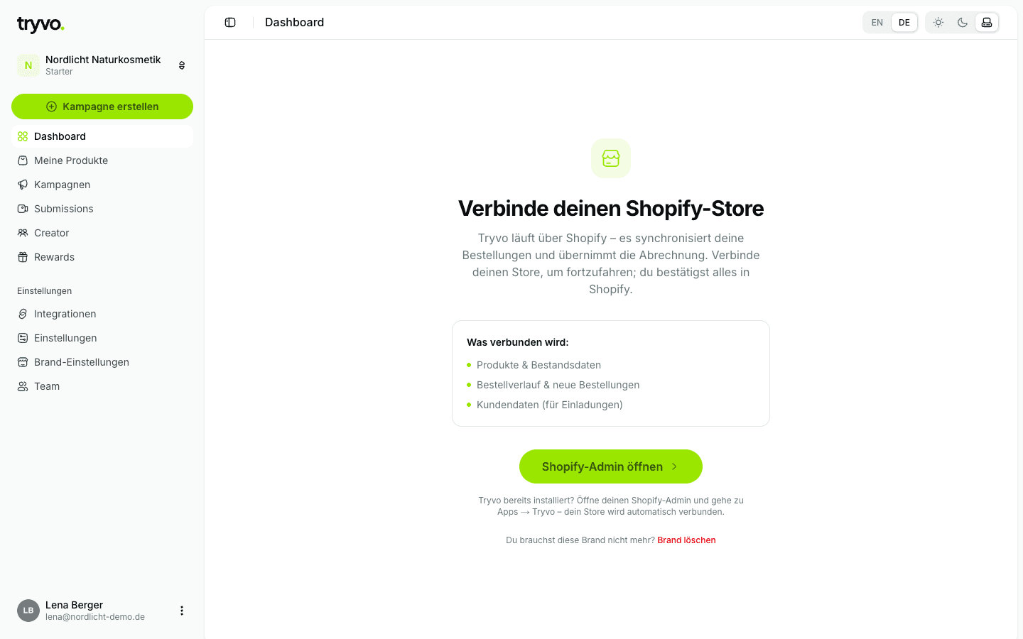 Bildschirm „Shopify verbinden“