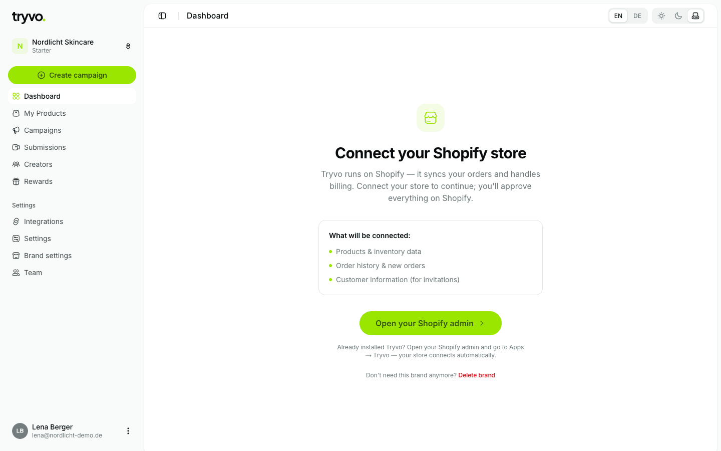 Connect Shopify screen