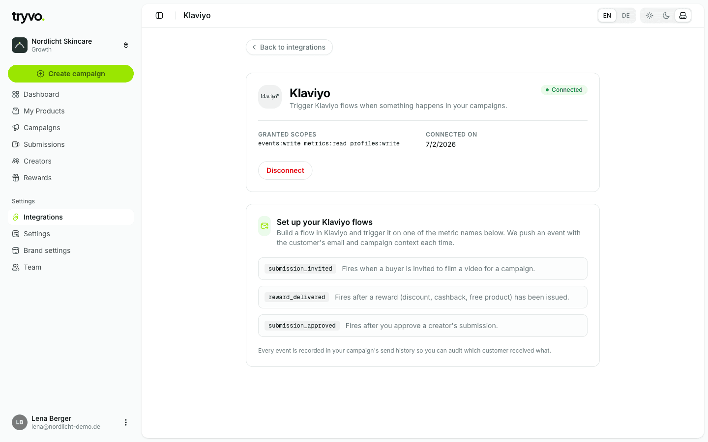 Klaviyo integration