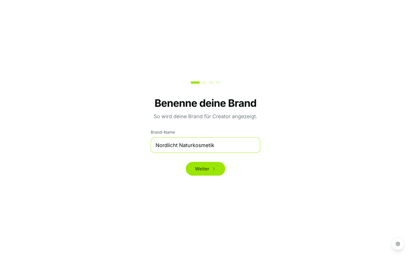 Onboarding Schritt 1: Brand-Name