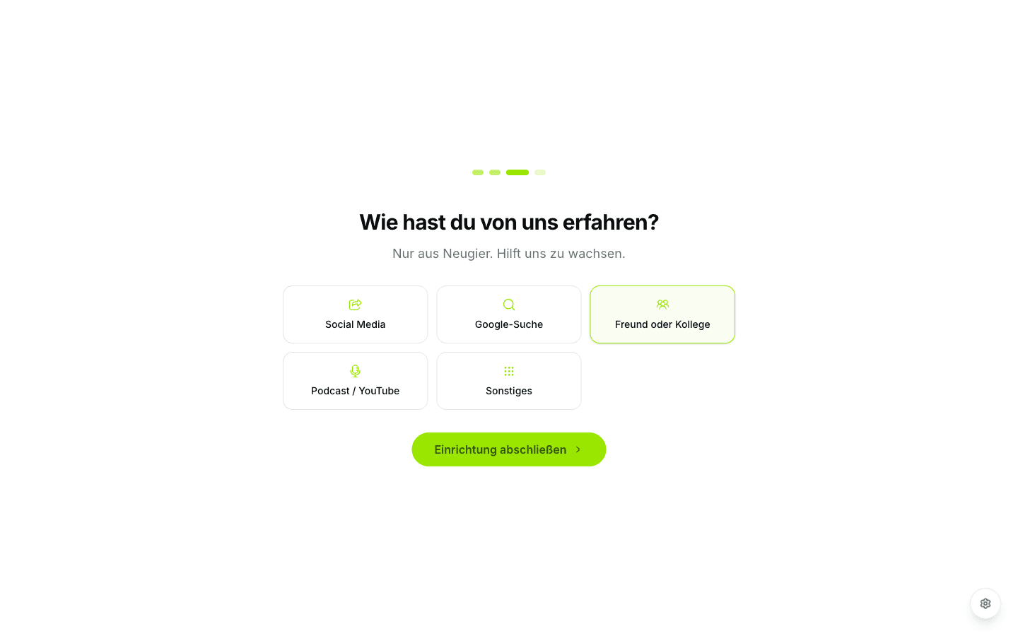 Onboarding Schritt 3: Wie hast du von uns erfahren?